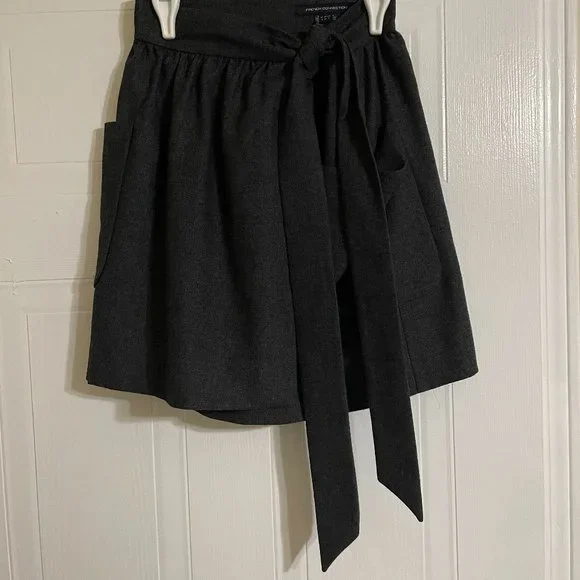 French Connection Asymmetrical Dark Gray Wool Blend Skirt with Bow + Pockets - Picture 2 of 5